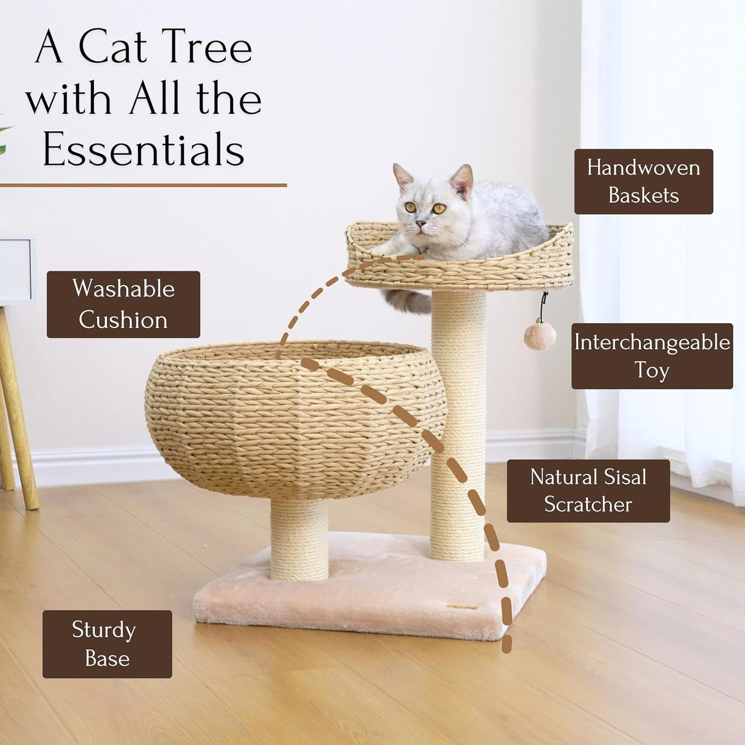Velvetail™ CozyPerch – Eco-Friendly Paper Rope Cat Tree with Bowl Bed & Scratching Posts