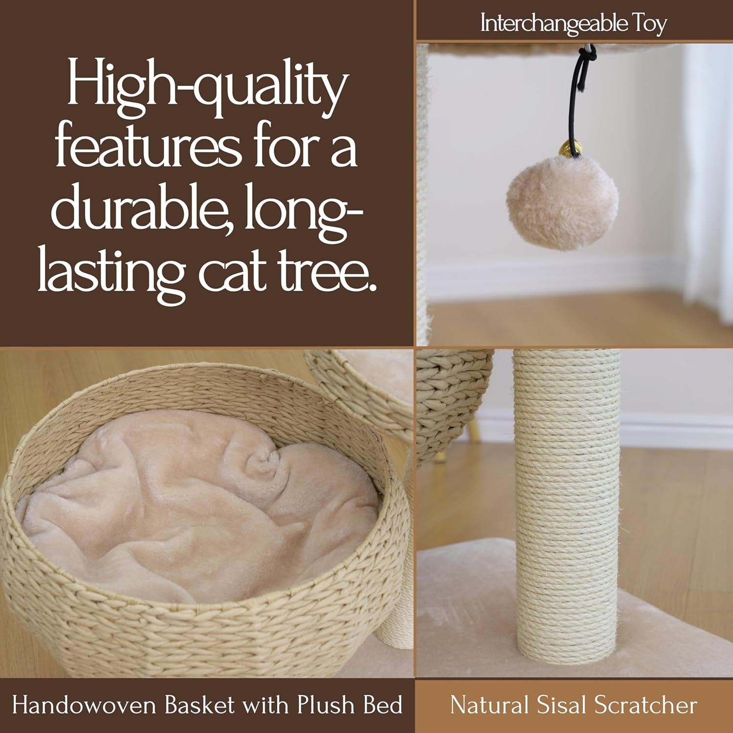 Velvetail™ CozyPerch – Eco-Friendly Paper Rope Cat Tree with Bowl Bed & Scratching Posts