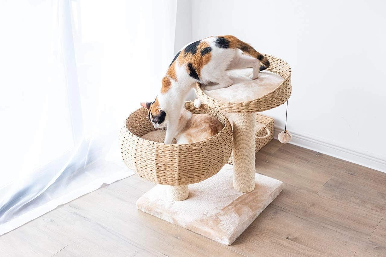 Velvetail™ CozyPerch – Eco-Friendly Paper Rope Cat Tree with Bowl Bed & Scratching Posts