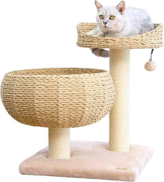 Velvetail™ CozyPerch – Eco-Friendly Paper Rope Cat Tree with Bowl Bed & Scratching Posts