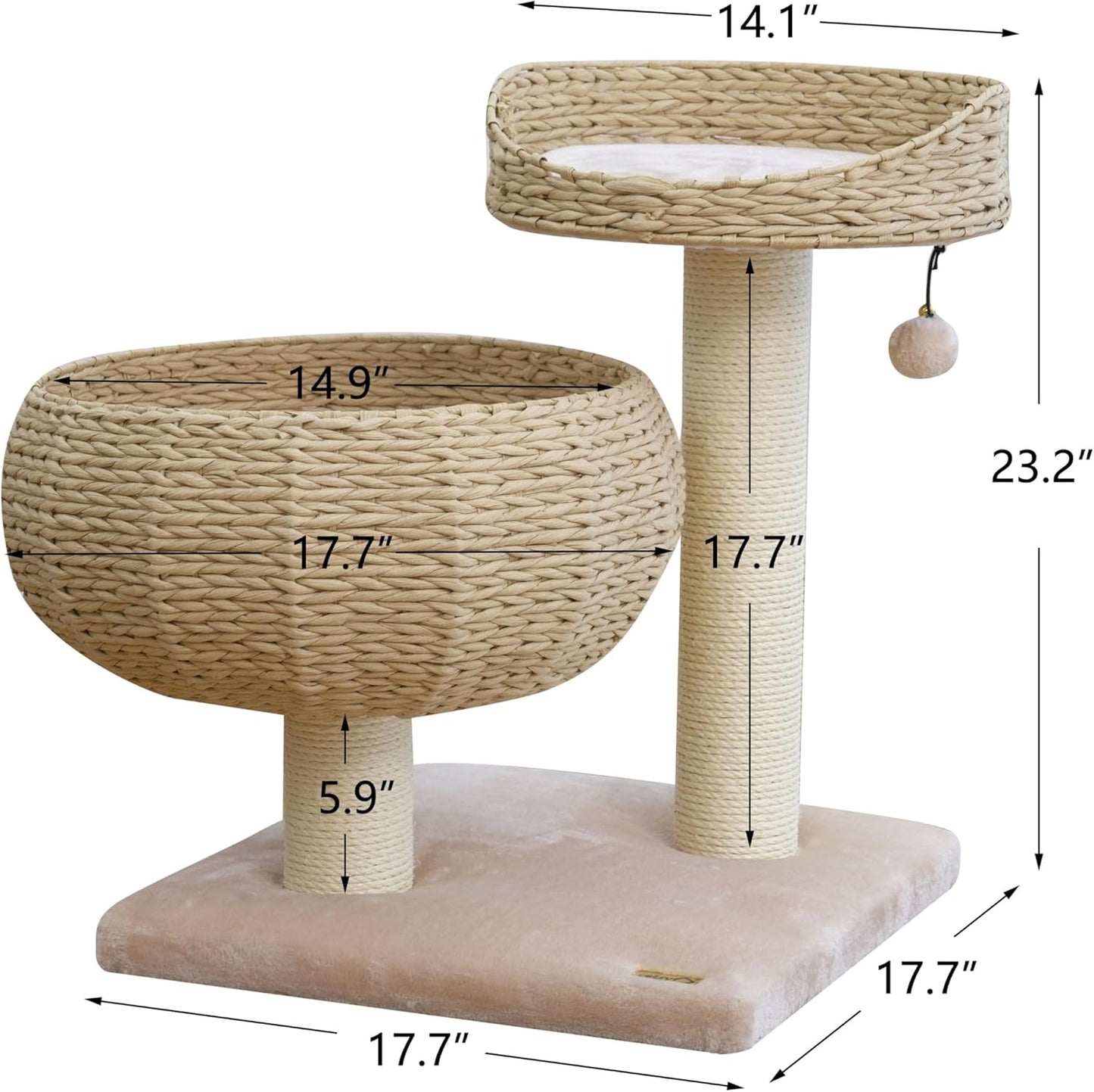 Velvetail™ CozyPerch – Eco-Friendly Paper Rope Cat Tree with Bowl Bed & Scratching Posts